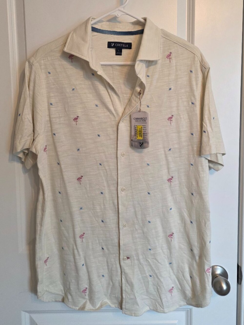 Cremieux Cream With Flamingo Pattern Button Down Shirt - Size Large